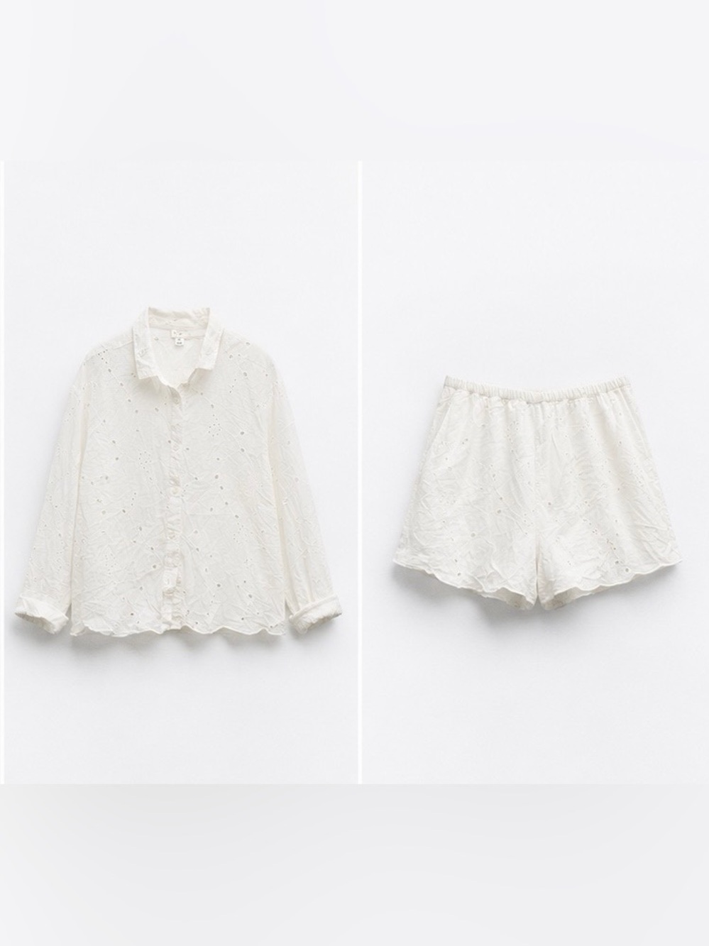 Women’s Cream Eyelet  Set - Lightweight  Shirt & Shorts